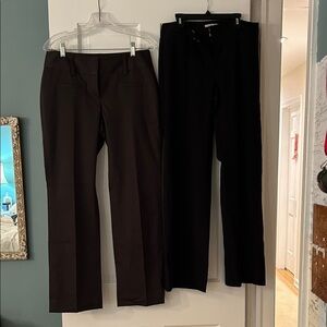 Lot of 2 Cabi size 4 work pants, brown pinstripe and black wide-leg